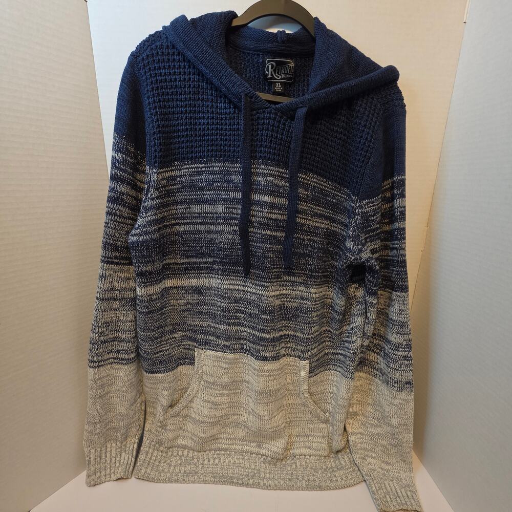 Retrofit Men's Blue and Gray Ombre Knit Hooded Sweater size XL